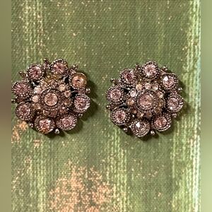 Retro Vintage Pink Crystal Rhinestone Oversized Round Flower Earrings!